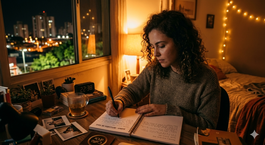 Prática de diário estoico para aumentar sua frequência e clareza mental.