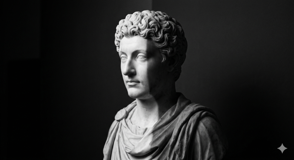 Estátua do imperador filósofo Marco Aurélio representando o estoicismo e a paz mental.