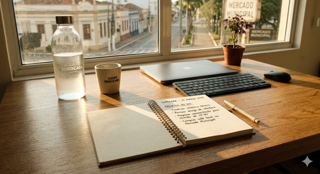 Ambiente otimizado para produtividade e saúde mental seguindo princípios de biohacking